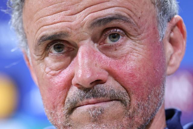 Paris Saint-Germain's Spanish coach Luis Enrique addresses media representatives during a press conference at the Campus Paris Saint-Germain in Poissy, on the western outskirts of Paris on April 7, 2026, on the eve of the UEFA Champions League quarter-final first leg football match against Liverpool F.C. (Photo by FRANCK FIFE / AFP)