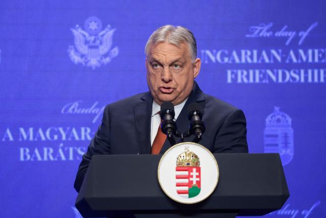 Hungarian Prime Minister Viktor Orban speaks during a joint press conference with the US Vice President in Budapest, Hungary, April 7, 2026. US Vice President JD Vance arrived in Hungary to deliver US President Donald Trump's support to his ally, nationalist Prime Minister Viktor Orban, ahead of tightly contested parliamentary elections scheduled for April 12, 2026. (Photo by Jonathan Ernst / POOL / AFP)