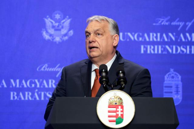 Hungarian Prime Minister Viktor Orban addresses a joint press conference with the US Vice President at the Carmelite Monastery of Buda, seat of the Hungarian premier, in Budapest on April 7, 2026. US Vice President JD Vance arrived in Hungary to deliver the US President's support to his ally, nationalist Prime Minister Viktor Orban, ahead of tightly contested parliamentary elections scheduled for April 12, 2026. (Photo by Jonathan Ernst / POOL / AFP)
