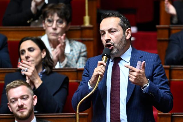 Rassemblement National's MP and National Assembly vice-president Sebastien Chenu speaks during a session of questions to the government at The National Assembly, France's lower house of parliament in Paris on April 7, 2026. (Photo by JULIEN DE ROSA / AFP)