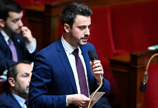 Rassemblement National's MP Julien Limongi speaks during a session of questions to the government at The National Assembly, France's lower house of parliament in Paris on April 7, 2026. (Photo by JULIEN DE ROSA / AFP)