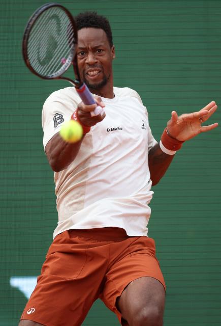 France's Gael Monfils plays a forehand return to Kazakhstan's Alexander Bublik during the Monte Carlo ATP Masters Series Tournament round of 64 tennis match on Court Rainier III at the Monte-Carlo Country Club in Roquebrune-Cap-Martin, south-eastern France on April 7, 2026. (Photo by Valery HACHE / AFP)