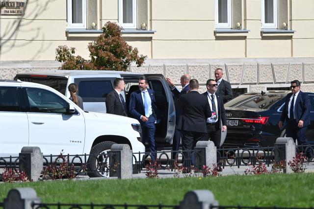 US businessman Donald Trump Jr (C) arrives to meet a group of Bosnian Serb political leaders, as well as a select group of businessmen close to the ruling party in the political entity within Bosnia and Herzegovina in Banja Luka on April 7, 2026. (Photo by AFP)