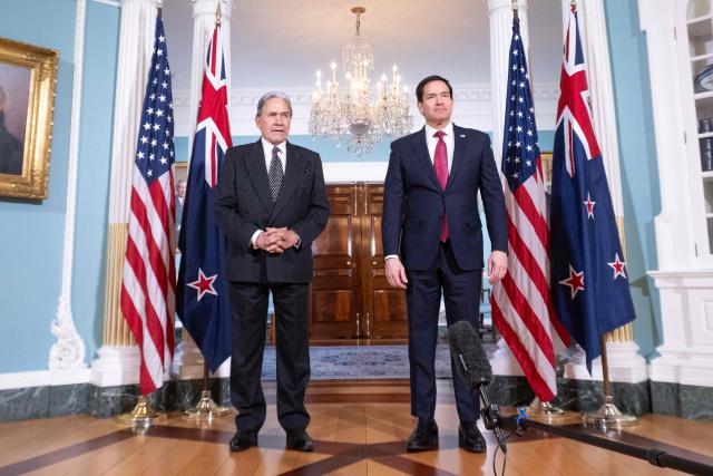 US Secretary of State Marco Rubio (R) and New Zealand Foreign Minister Winston Peters (L) speak with the press prior to meetings at the State Department in Washington, DC, on April 7, 2026. (Photo by SAUL LOEB / AFP)