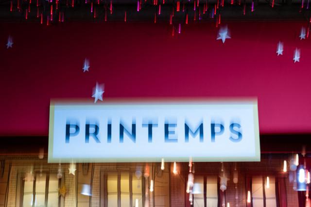 (FILES) This photograph shows the logo of Printemps at the Haussmann department store in Paris, on November 6, 2025. The Printemps department store chain announces on April 7, 2026, the elimination of 229 jobs. (Photo by Julie SEBADELHA / AFP)