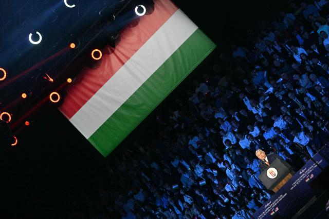 Hungarian Prime Minister Viktor Orban addresses a "Day of Friendship" event at MTK Sportpark in Budapest, Hungary on April 7, 2026. US Vice President JD Vance is in Hungary to deliver the US President's support to his ally, nationalist Prime Minister Viktor Orban, ahead of tightly contested parliamentary elections scheduled for April 12, 2026. (Photo by Attila KISBENEDEK / AFP)