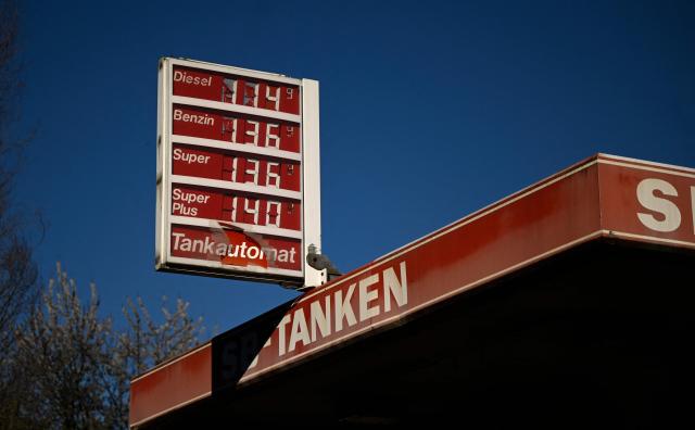 A photo shows a former petrol station with old petrol prices in Dortmund on April 7, 2026. Oil and natural gas prices have surged since the end of February 2026, when the United States and Israel began attacking Iran, plunging the Middle East into turmoil. (Photo by Ina FASSBENDER / AFP)