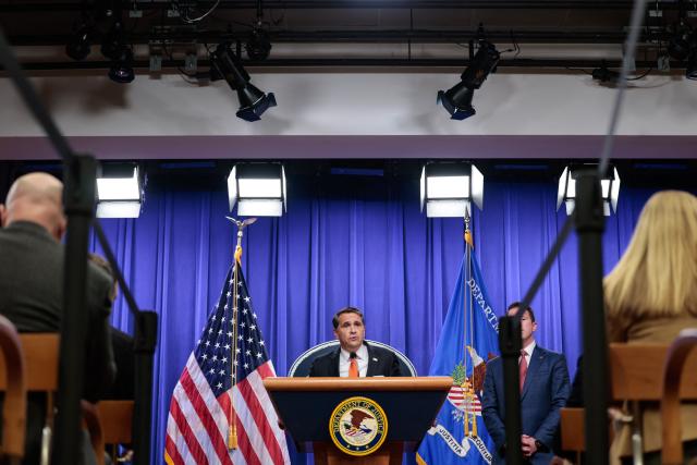 US Acting Attorney General Todd Blanche speaks during a news conference about the Trump administration's anti-fraud efforts at the Department of Justice headquarters in Washington, DC, on April 7, 2026. (Photo by Kent Nishimura / AFP)