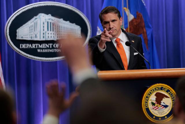 US Acting Attorney General Todd Blanche fields a question during a news conference about the Trump administration's anti-fraud efforts at the Department of Justice headquarters in Washington, DC, on April 7, 2026. (Photo by Kent Nishimura / AFP)