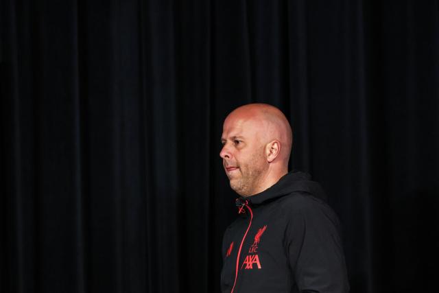 Liverpool's Dutch coach Arne Slot  arrives for a press conference on the eve of the UEFA Champions League quarter-final first leg football match between Paris Saint-Germain (PSG) Liverpool FC in Paris  on April 7, 2026. (Photo by FRANCK FIFE / AFP)