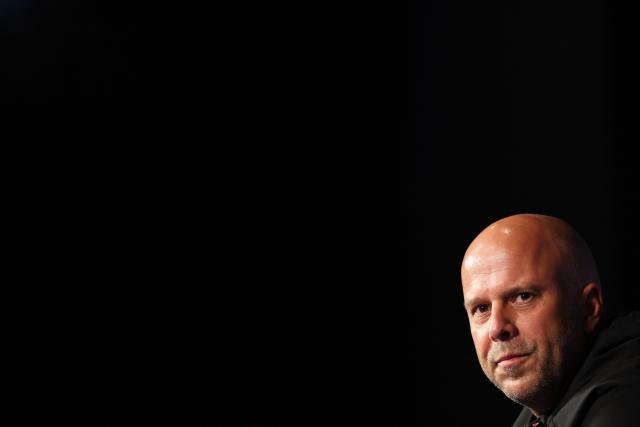 Liverpool's Dutch coach Arne Slot gives a press conference on the eve of the UEFA Champions League quarter-final first leg football match between Paris Saint-Germain (PSG) Liverpool FC in Paris on April 7, 2026. (Photo by FRANCK FIFE / AFP)