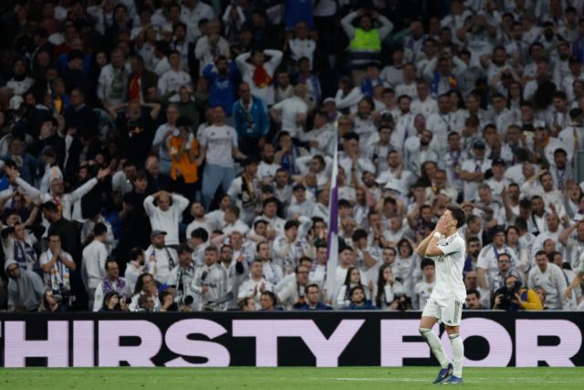 Real Madrid's Turkish midfielder #15 Arda Guler reacts during the UEFA Champions League quarter final first leg football match between Real Madrid CF and FC Bayern Munich at Santiago Bernabeu Stadium in Madrid on April 7, 2026. (Photo by Oscar DEL POZO / AFP)