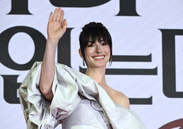 US actress Anne Hathaway poses during a press conference to promote the film "The Devil Wears Prada 2" in Seoul on April 8, 2026. (Photo by Jung Yeon-je / AFP)