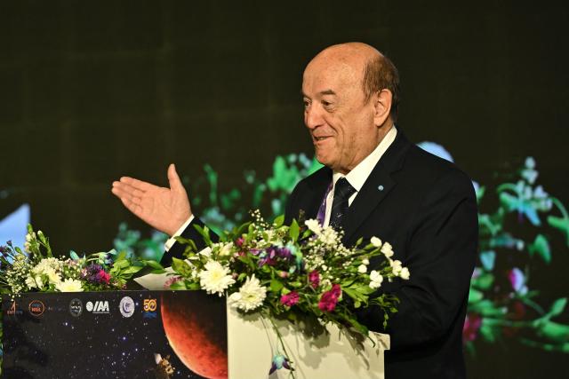 Dr. Jean-Michel Contant, Secretary General of the International Academy of Astronautics (IAA), speaks during the inaugural ceremony of an international conference on “Spacecraft Mission Operations” SMOPS-2026, in Bengaluru on April 8, 2026. (Photo by Idrees MOHAMMED / AFP)