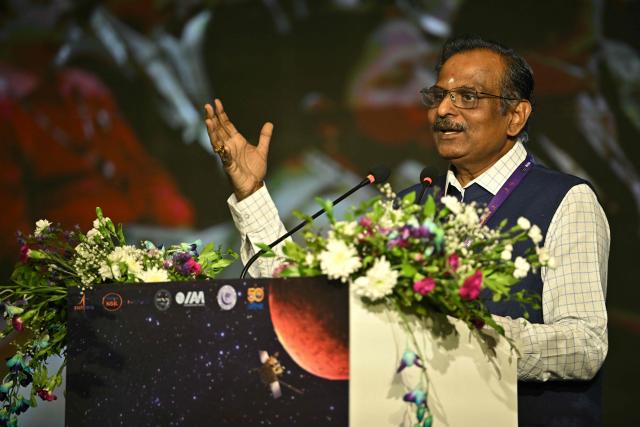 Dr. V Narayanan, Chairman of ISRO and Secretary of the Department of Space (DoS), speaks during the inaugural ceremony of an international conference on “Spacecraft Mission Operations” SMOPS-2026, in Bengaluru on April 8, 2026. (Photo by Idrees MOHAMMED / AFP)