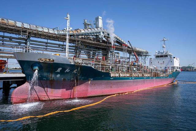 A tanker ship is moored at a port in Yokohama, Kanagawa prefecture on April 8, 2026. (Photo by Yuichi YAMAZAKI / AFP)