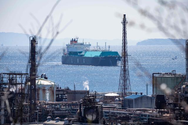 A liquefied natural gas (LNG) tanker is seen at a port in Yokohama, Kanagawa prefecture on April 8, 2026. (Photo by Yuichi YAMAZAKI / AFP)