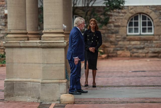 US Ambassador to South Africa Leo Brent Bozell III (C) arrives during a ceremony to submit a letter of credence to South Africa's President Cyril Ramaphosa at Sefako Makgatho Presidential Guest House in Pretoria on April 8, 2026. (Photo by Phill Magakoe / AFP)