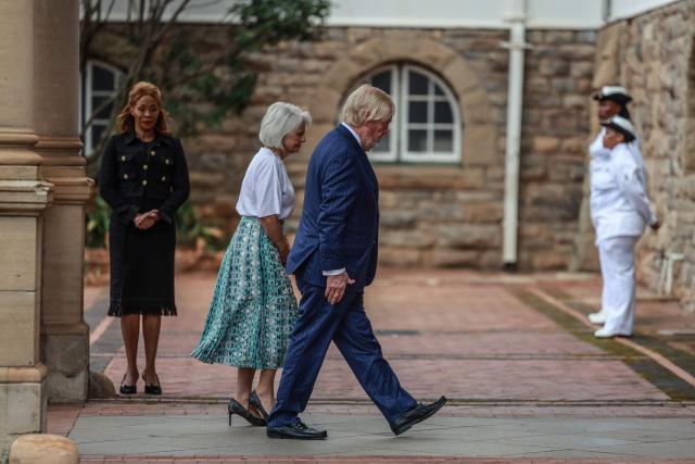 US Ambassador to South Africa Leo Brent Bozell III (C) arrives during a ceremony to submit a letter of credence to South Africa's President Cyril Ramaphosa at Sefako Makgatho Presidential Guest House in Pretoria on April 8, 2026. (Photo by Phill Magakoe / AFP)