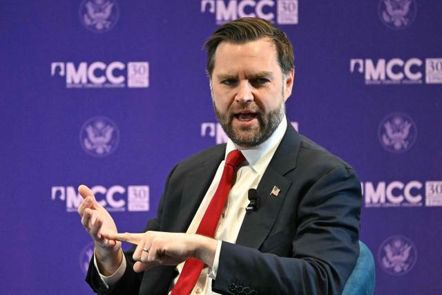 US Vice President JD Vance speaks at the Mathias Corvinus Collegium in Budapest on April 8, 2026, on the second day of his visit to Hungary. (Photo by Attila KISBENEDEK / AFP)