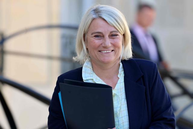 France's Health Minister Stephanie Rist smiles as she leaves the weekly cabinet meeting at the Elysee Palace in Paris on April 8, 2026. (Photo by Ludovic MARIN / AFP)