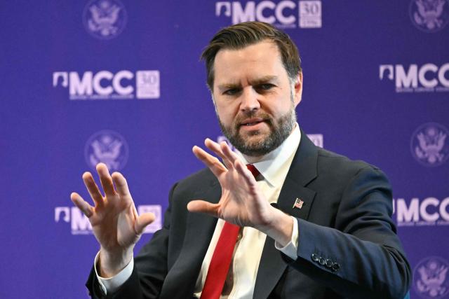 US Vice President JD Vance speaks at the Mathias Corvinus Collegium in Budapest on April 8, 2026, on the second day of his visit to Hungary. (Photo by Attila KISBENEDEK / AFP)
