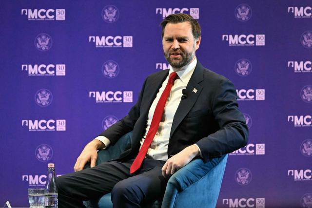 US Vice President JD Vance speaks at the Mathias Corvinus Collegium in Budapest on April 8, 2026, on the second day of his visit to Hungary. (Photo by Attila KISBENEDEK / AFP)