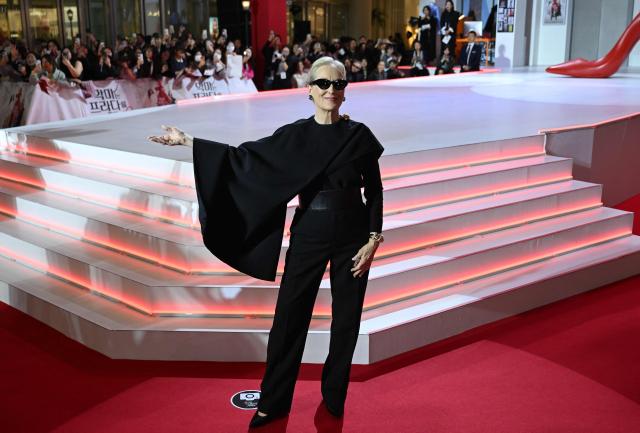 US actress Meryl Streep poses during a red carpet event to promote the film "The Devil Wears Prada 2" in Seoul on April 8, 2026. (Photo by Jung Yeon-je / AFP)