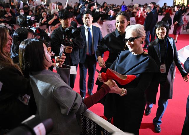 US actress Meryl Streep greets fans during a red carpet event to promote the film "The Devil Wears Prada 2" in Seoul on April 8, 2026. (Photo by Jung Yeon-je / AFP)