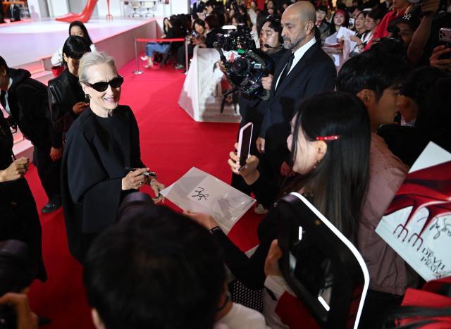 US actress Meryl Streep greets fans during a red carpet event to promote the film "The Devil Wears Prada 2" in Seoul on April 8, 2026. (Photo by Jung Yeon-je / AFP)