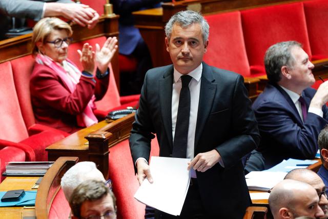 France's Justice Minister Gerald Darmanin looks on during a session of questions to the government at The National Assembly, France's lower house of parliament in Paris on April 8, 2026. (Photo by GEOFFROY VAN DER HASSELT / AFP)