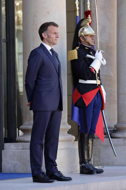 France’s President Emmanuel Macron waits for Botswana’s President Duma Boko (not visible) ahead of a meeting at the Йlysйe Presidential Palace in Paris on April 8, 2026. (Photo by Ludovic MARIN / AFP)
