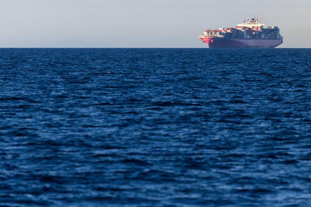 An Ocean Network Express (ONE) container ship sails off the southeastern Mediterranean coast of France in Marseille on April 7, 2026. (Photo by Thibaud MORITZ / AFP)