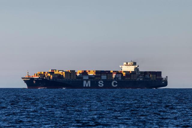 A Mediterranean Shipping Company (MSC) container ship sails off the southeastern Mediterranean coast of France in Marseille on April 7, 2026. (Photo by Thibaud MORITZ / AFP)
