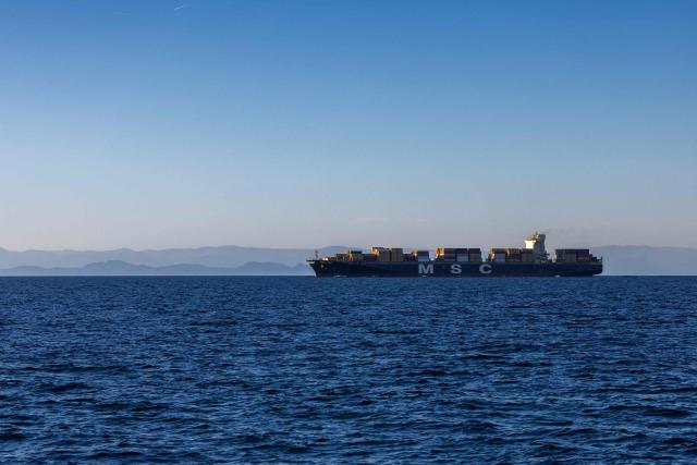 A Mediterranean Shipping Company (MSC) container ship sails off the southeastern Mediterranean coast of France in Marseille on April 7, 2026. (Photo by Thibaud MORITZ / AFP)