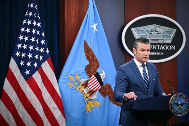 US Secretary of Defense Pete Hegseth speaks during a press briefing at the Pentagon in Washington, DC, on April 8, 2026. The United States and Iran agreed to a two-week ceasefire on April 7 barely an hour before President Donald Trump's deadline to obliterate the country, triggering global relief alongside apprehension. Tehran has agreed to temporarily reopen the Strait of Hormuz, through which much of the world's oil, gas and fertiliser passes, easing concerns for the battered global economy. (Photo by Mandel NGAN / AFP)