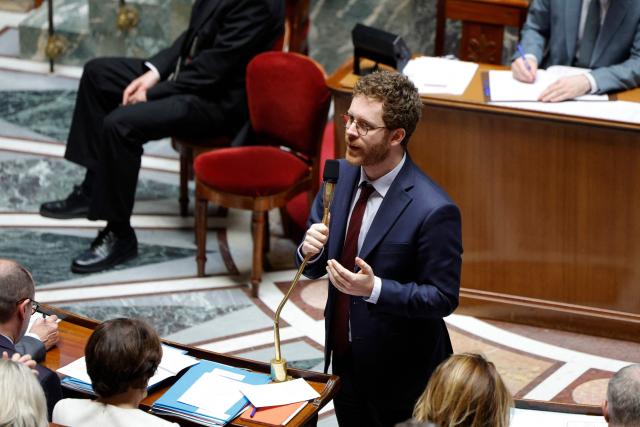 France’s junior Minister for civil service David Amiel speaks during a session of questions to the government at The National Assembly, France's lower house of parliament in Paris on April 8, 2026. (Photo by GEOFFROY VAN DER HASSELT / AFP)