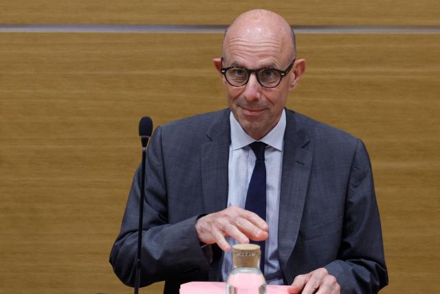 France TV Secretary-General Christophe Tardieu arrives at a hearing by the commission of inquiry into the neutrality, operation and funding of public broadcasting at the National Assembly, France's lower house parliament, on April 8, 2026. (Photo by GEOFFROY VAN DER HASSELT / AFP)