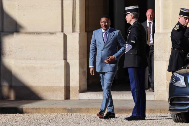 President of Botswana Duma Boko arrives at the Elysee Palace for a meeting with French President in Paris on April 8, 2026. (Photo by Ludovic MARIN / AFP)