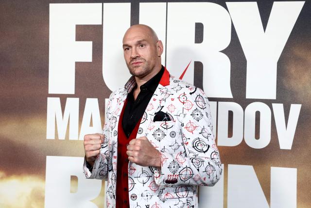 British boxer Tyson Fury poses on the red carpet to attend a "Grand Arrival" event in central London on April 8, 2026, ahead of the heavyweight boxing match between Britain's two-time former world heavyweight champion Tyson Fury and Russia's Arslanbek Makhmudov on April 11. (Photo by Toby Shepheard / AFP)