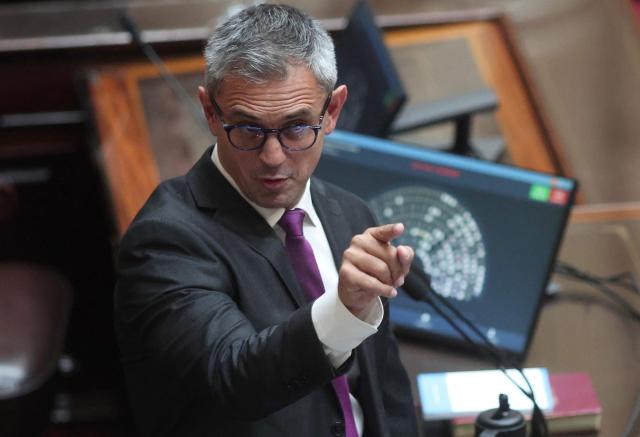 Argentina's President of the Chamber of Deputies Martin Menem points out during a session of the Argentine Congress to debate a government proposal calling on the provinces to redefine glacier protection zones in order to expand mining operations, in Buenos Aires, on April 8, 2026. (Photo by TOMAS CUESTA / AFP)