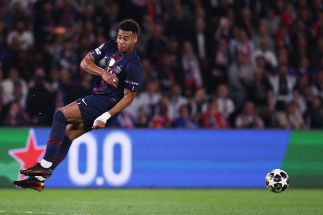 Paris Saint-Germain's French midfielder #14 Desire Doue fights for the ball  during the UEFA Champions League quarter-final first leg football match between Paris Saint-Germain (PSG) and Liverpool FC at the Parc des Princes stadium in Paris on April 8, 2026. (Photo by FRANCK FIFE / AFP)