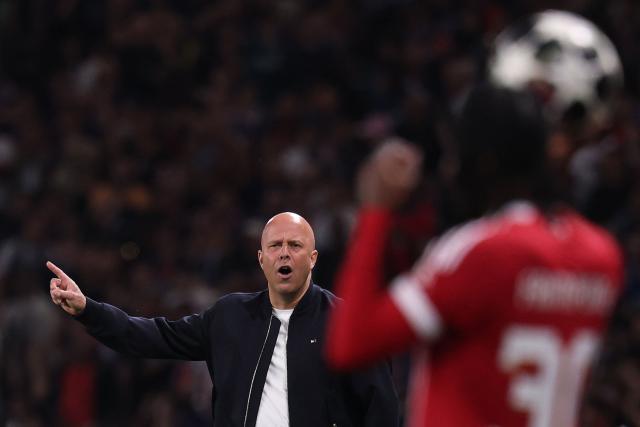 Liverpool's Dutch manager Arne Slot reacts from the touch line  during the UEFA Champions League quarter-final first leg football match between Paris Saint-Germain (PSG) and Liverpool FC at the Parc des Princes stadium in Paris on April 8, 2026. (Photo by FRANCK FIFE / AFP)