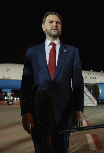 US Vice President JD Vance speaks to the media before boarding Air Force Two to return to Washington DC, after the White House announced he would be leading the US delegation in upcoming peace talks with Iran, at the Budapest Ferenc Liszt International Airport in Budapest, Hungary, on April 8, 2026. (Photo by Jonathan Ernst / POOL / AFP)