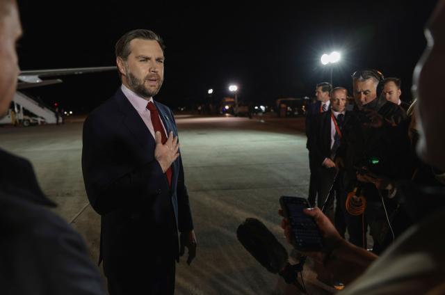 US Vice President JD Vance speaks to the media before boarding Air Force Two to return to Washington DC, after the White House announced he would be leading the US delegation in upcoming peace talks with Iran, at the Budapest Ferenc Liszt International Airport in Budapest, Hungary, on April 8, 2026. (Photo by Jonathan Ernst / POOL / AFP)