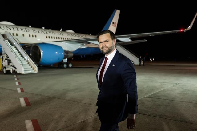 US Vice President JD Vance looks on before boarding Air Force Two to return to Washington DC, after the White House announced he would be leading the US delegation in upcoming peace talks with Iran, at the Budapest Ferenc Liszt International Airport in Budapest, Hungary, on April 8, 2026. (Photo by Jonathan Ernst / POOL / AFP)