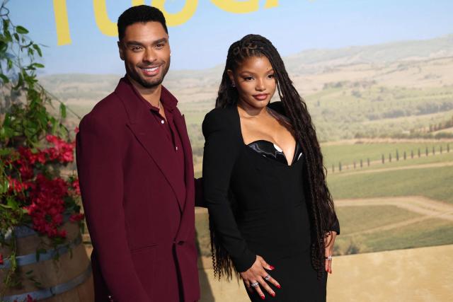 British actor Rege-Jean Page and US singer/actress  Halle Bailey attend Universal's premiere of "You, Me & Tuscany" at Jazz at Lincoln Center in New York on April 8, 2026. (Photo by CHARLY TRIBALLEAU / AFP)