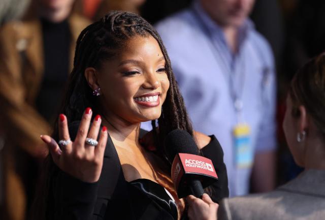 US singer/actress Halle Bailey speaks to journalists as she attends Universal's premiere of "You, Me & Tuscany" at Jazz at Lincoln Center in New York on April 8, 2026. (Photo by CHARLY TRIBALLEAU / AFP)