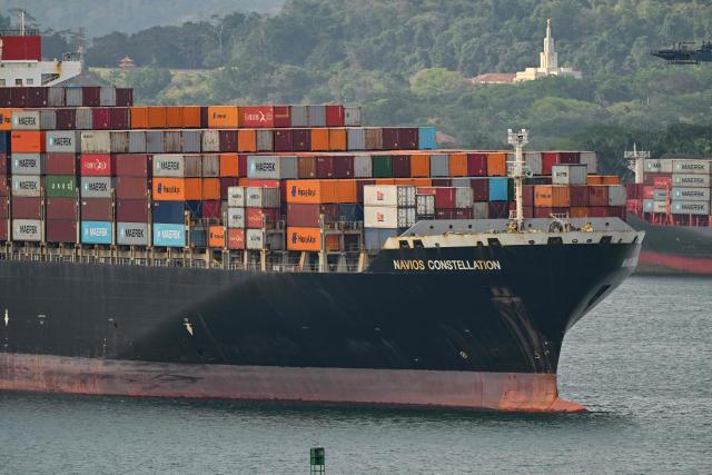 The Navios Constellation container ship sails under the Liberian flag after leaving the Port of Balboa in Panama City taken on April 8, 2026. A subsidiary of Hong Kong conglomerate CK Hutchison said on April 7, 2026, it filed an arbitration against shipping giant Maersk, accusing the Danish group seeking to replace its operations in the Panama Canal. (Photo by Martin BERNETTI / AFP)