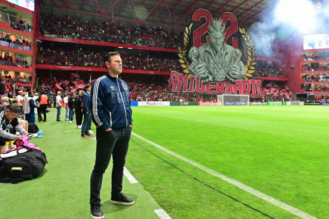 LA Galaxy's head coach Greg Vanney stands ahead of the CONCACAF Champions Cup quarterfinal football match between Mexico's Toluca and US' LA Galaxy, at the Nemesio Diez stadium in Toluca, state of Mexico, Mexico on April 9, 2026. (Photo by Mario VAZQUEZ / AFP)